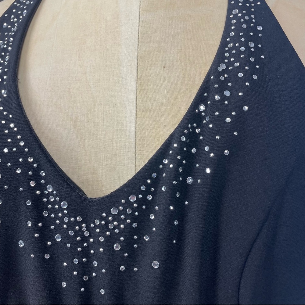 Onyx Nite Halter Dress 10 Black Cocktail LBD Tier 2000s Glam Rhinestone Vtg - Picture 13 of 13